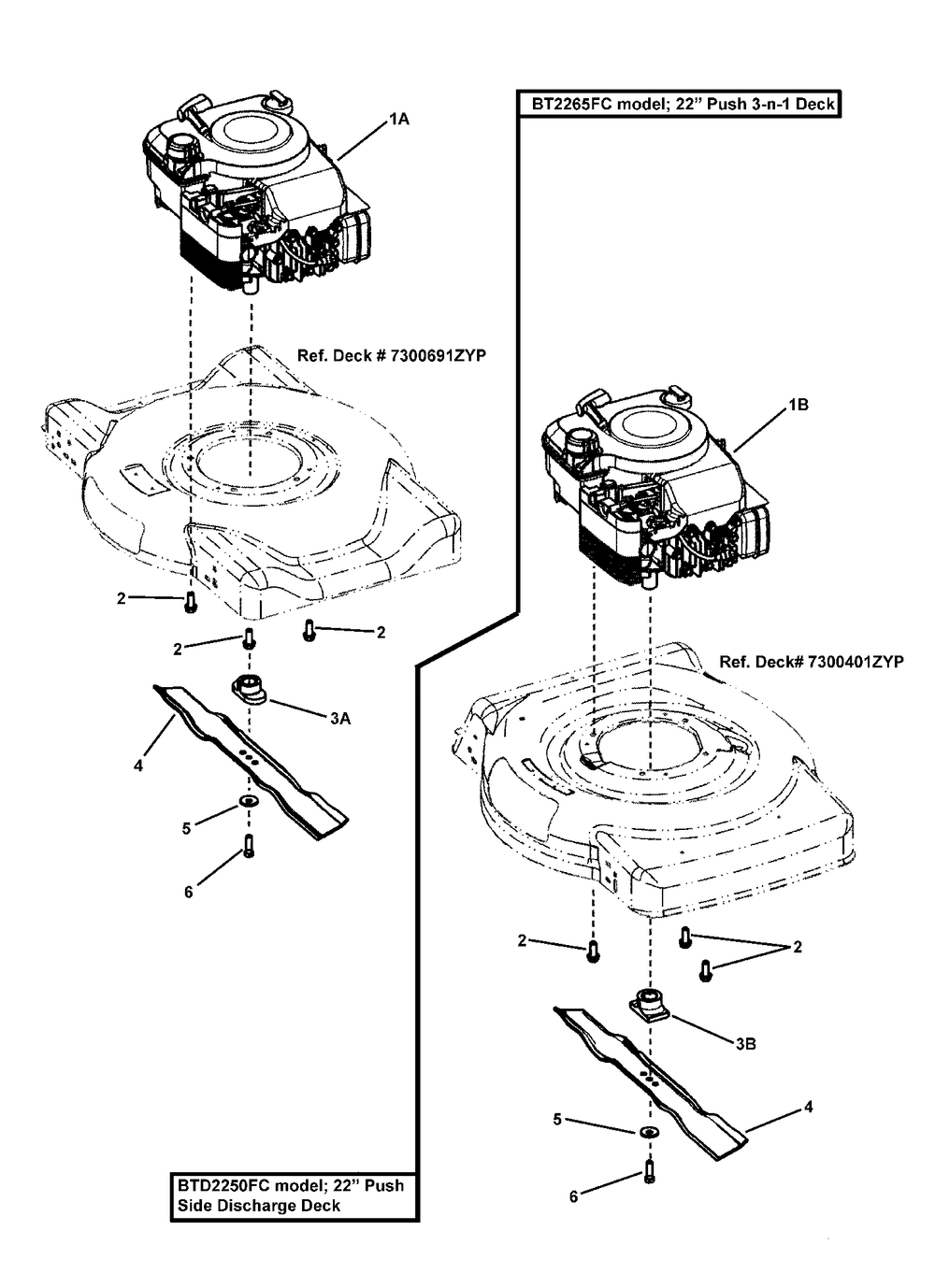 Engine And Blade Assembly Diagram and Parts List for 7800323-BT2265FC 2008 Briggs and Stratton Lawn Mower